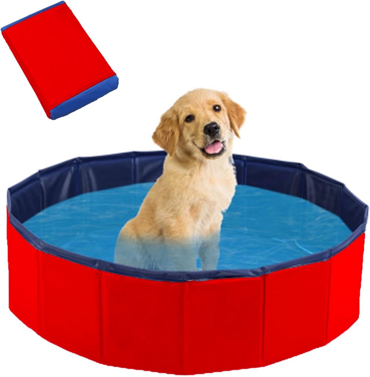 hondenzwembad, hondenbadje, 50 x 10 cm, zwembad voor huisdieren, antislip, draagbaar pvc-zwembad, rood
