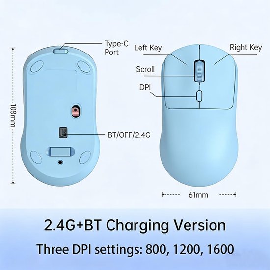 draadloos, Bluetooth Muis, Draadloze Muis met 800/1200/1600 instelbare DPI, Draagbare 2,4 GHz USB Draadloze Muis, Ergonomische Computer Muis, Voor Laptop PC, iOS, Android, iPad, Windows — afbeelding 5