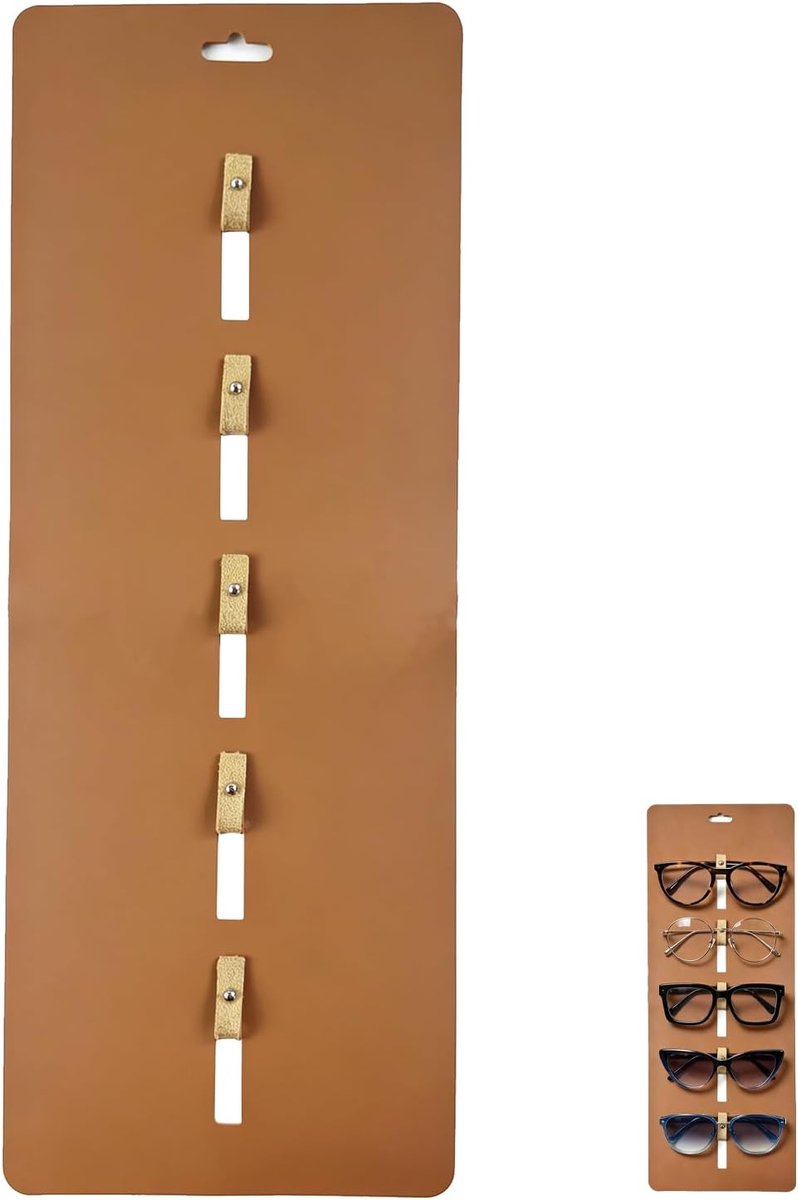 brillenrek muur, zonnebrillen opslag, brillenstandaard voor meerdere brillen, leer, brillenhouder voor 6 brillen, 46 x 15 cm, bruin