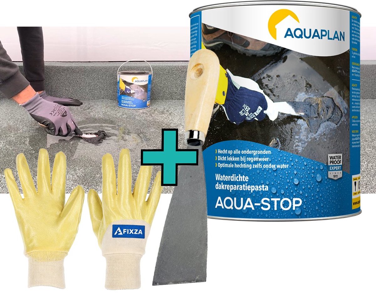 Aquaplan Aqua-Stop – set – Dak-noodreparatiepasta – Waterdichte reparatiepasta voor daklekken en dakgoten – 1 kg