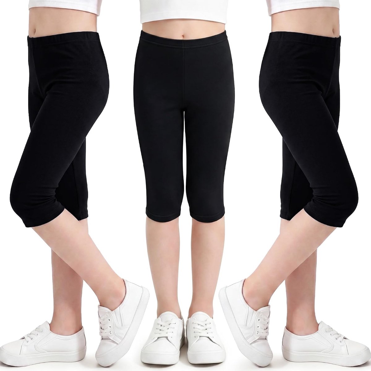 meisjes, modal, 3-pack, 3/4-lange fietsbroek kinderen elastisch ademend sportbroek zachte comfortabele capribroek effen, sportkleding zomerbroek, 4-11 jaar, maat 104-146