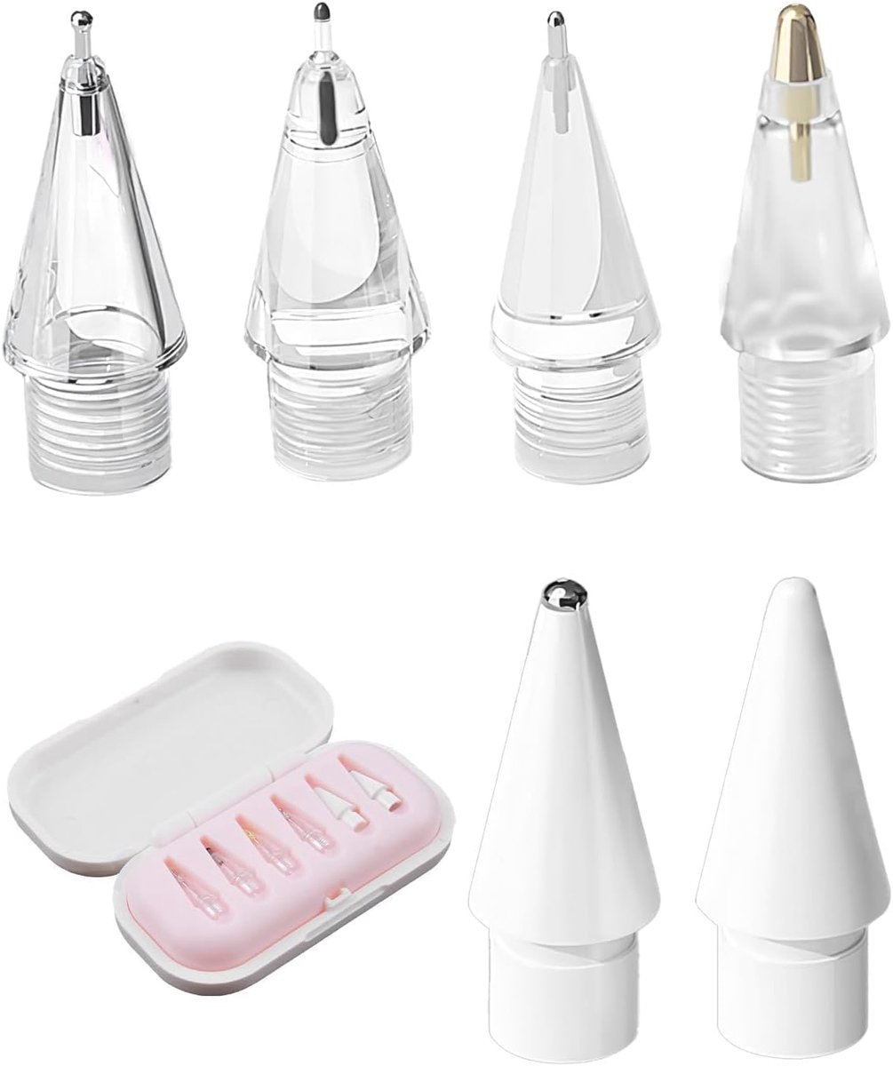 Set van 8 vervangende punten voor, 1e/2e generatie en USB-C. Zeer gevoelige vervangende punten. 4 kleuren: ondoorzichtig roze (POM); transparant wit, roze en blauw (ABS).