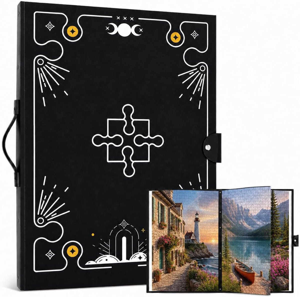 Puzzelmap voor 1000 stukjes, opbergmap voor puzzels met 26 vakjes, draagbare puzzelorganisator, stofbestendig en beschermend, handige puzzelaccessoires