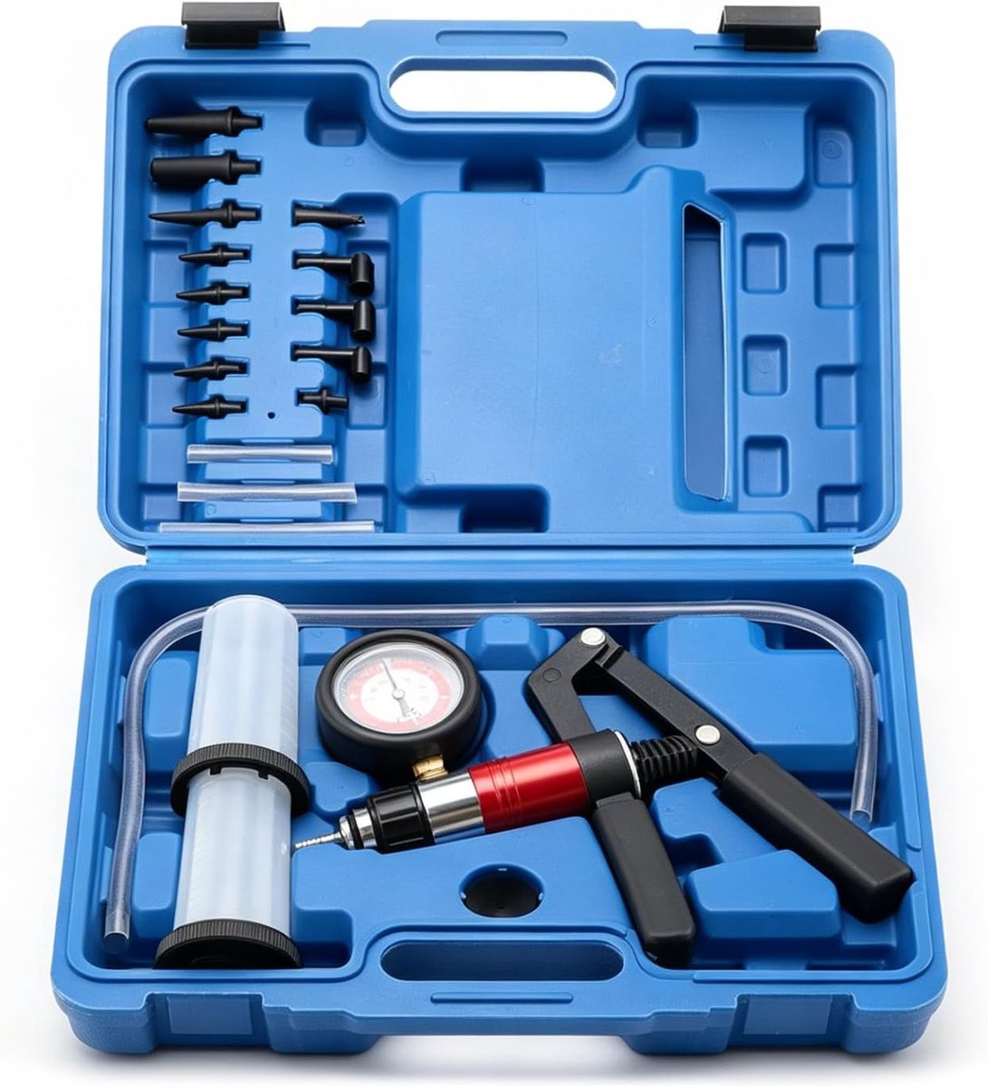 set, onderdrukpomp, remontluchtingsapparaat, drukpompen, remontluchter, onderdruk testapparaat, vacuüm druktester kit, handpomp, vacuümtester, ontluchtingsgereedschap voor auto