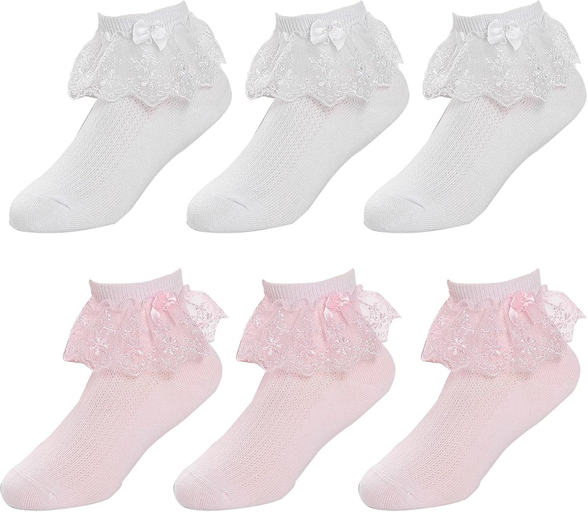 Sokken Enkel School Sokken Kinderen Wit Roze Ballet Strik Ruche Kant Sokken Baby Kinderen Dans Katoen Sokken 1-10 Jaar 6 paar