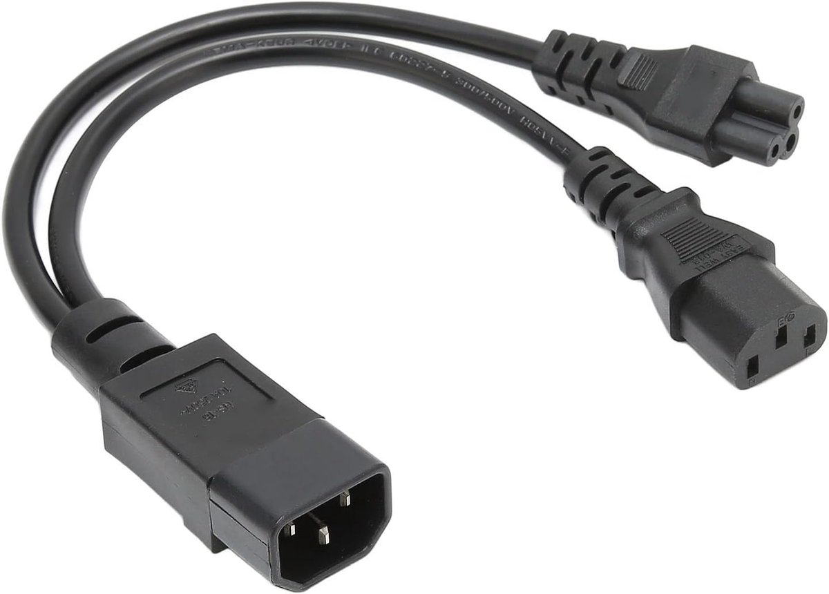 Y-splitter-stroomkabel, splitter-adapterkabel, IEC 320, C14-stekker naar C13 en C5-aansluiting, 10 A, 250 V