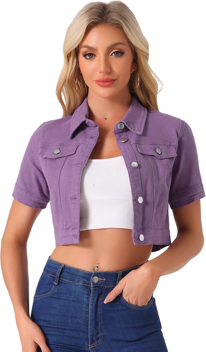 K Jeansjack voor dames, korte mouwen, kort, cropped jeansjacks, knoopsluiting, cropjack, korte denim jas