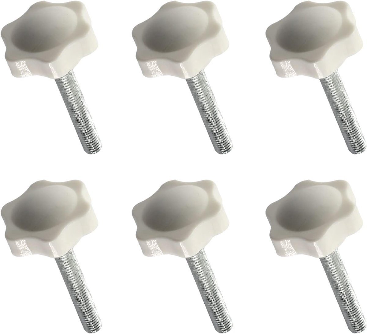 6Pcs M10x50 Buitendraad Ster Hand Aanhalen Knop Schroef 38Mm Wit Plastic Hex Vorm Handvat
