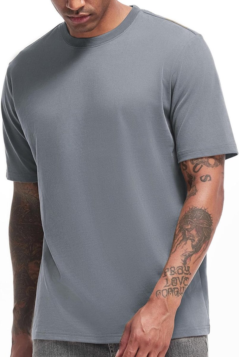 Heren zwaar gewicht ronde hals T-shirt heren premium katoenen T-shirt - voorgekrompen S-3XL