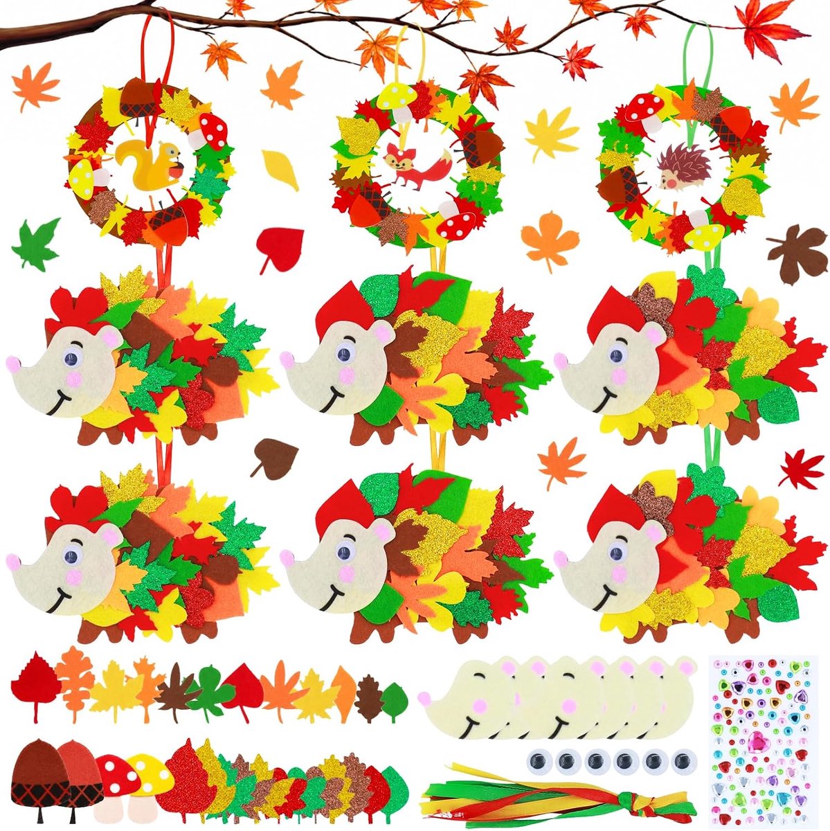 240 stuks herfstknutselset, herfstkrans, knutselset, egel, vos, creatieve