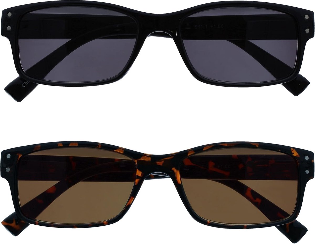 2 Stuks Mannen Groot Zwart Bruine Schildpad Zon Lezers UV400 Scharnieren Met Veer SS11-12 +3,50