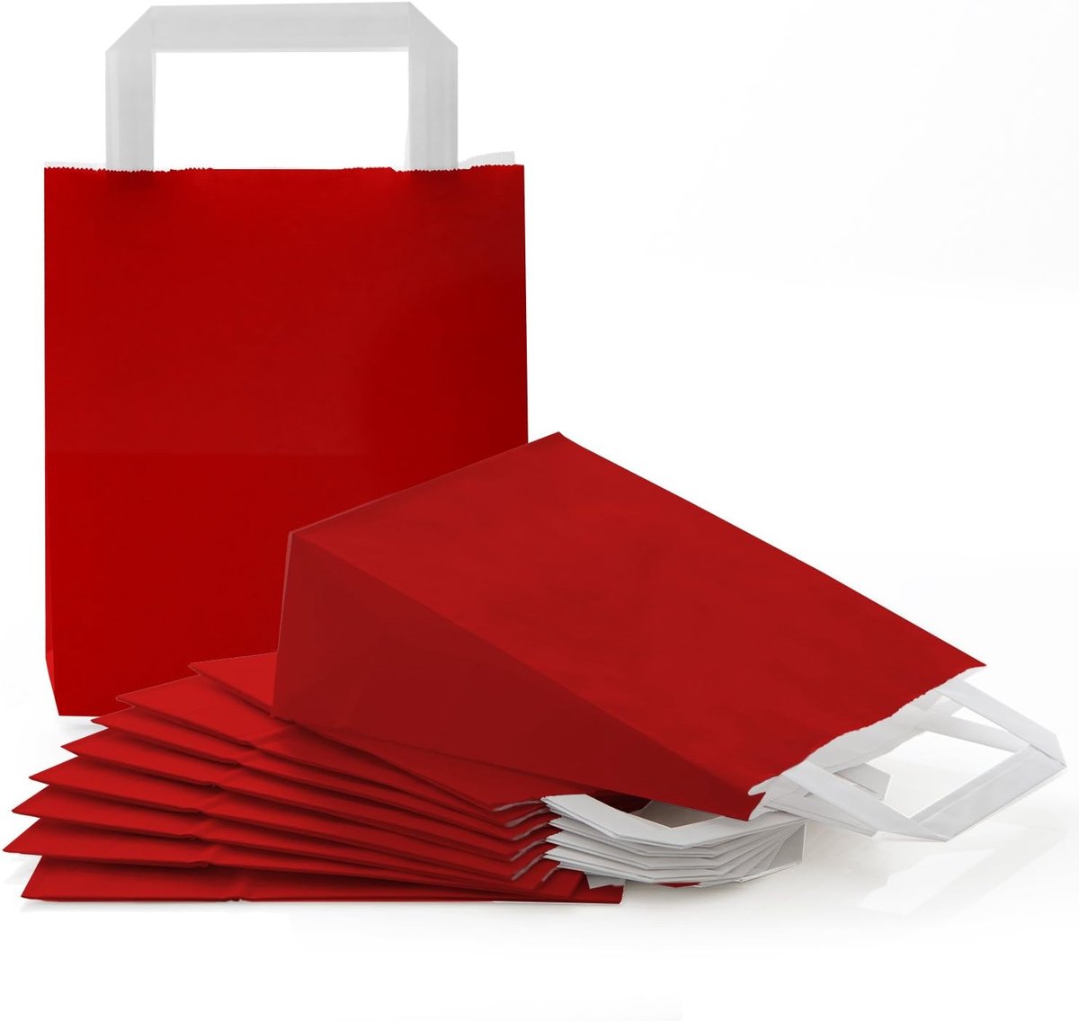draagtassen met handvatten groot, 100 stuks: rood tassen kraft om te knutselen, cadeauzakjes voor traktatie, geschenktasjes zonder venster, cadeauverpakking, 18 x 8 x 22 cm