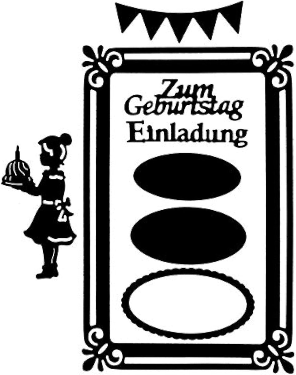 Stanssjablonen, verjaardag, 7 stuks, verschillende maten, geschikt voor gangbare stansmachines | sjabloon voor het vormgeven van wenskaarten, inleggers | verjaardagskaarten, verjaardagsuitnodiging, verjaardag