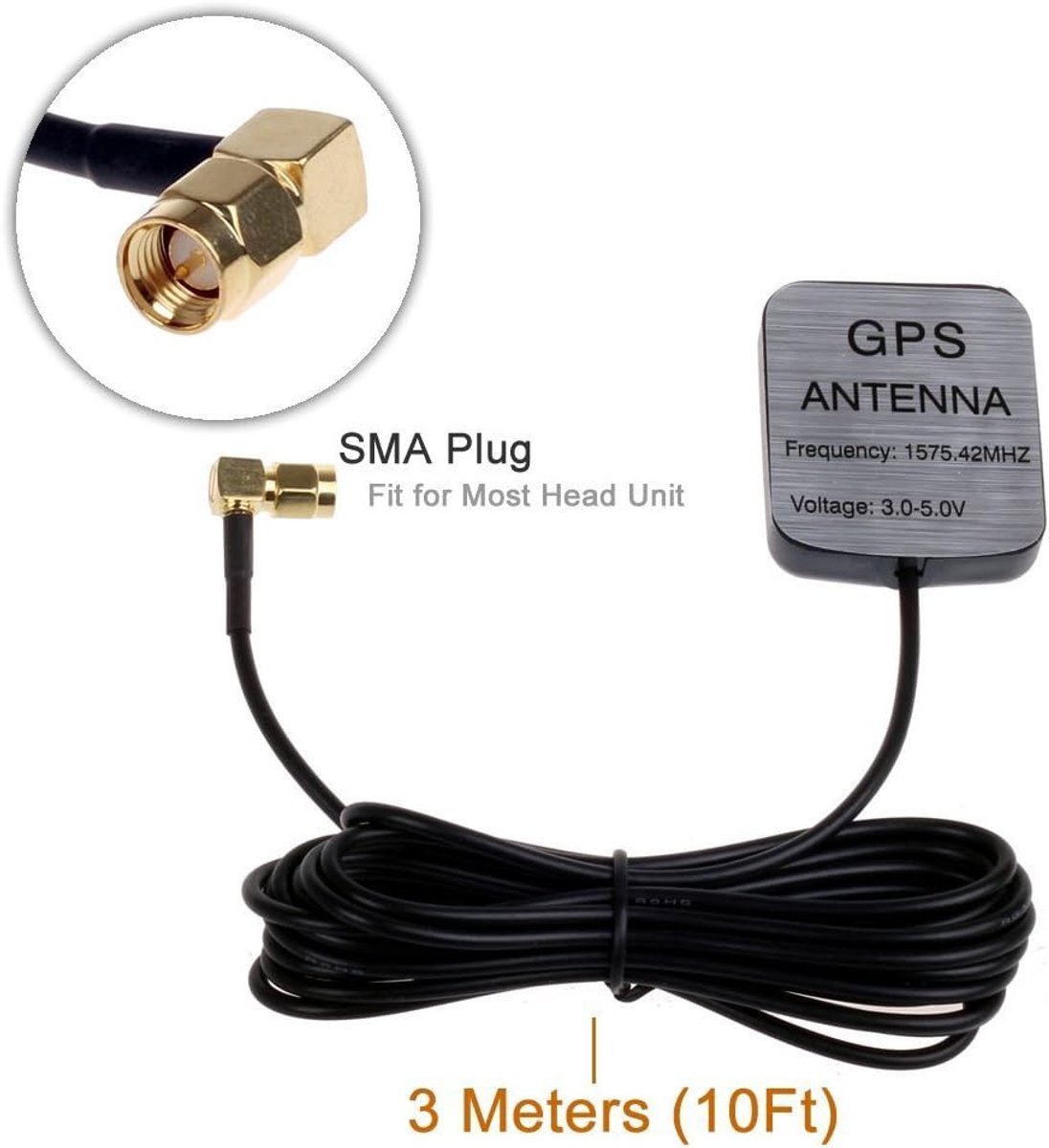 Auto GPS-antenne, SMA stekker, actief signaalversterker, antenne-aansluitkabel voor GPS-navigatieapparaten, dashstereo-installatie, radio, stereo
