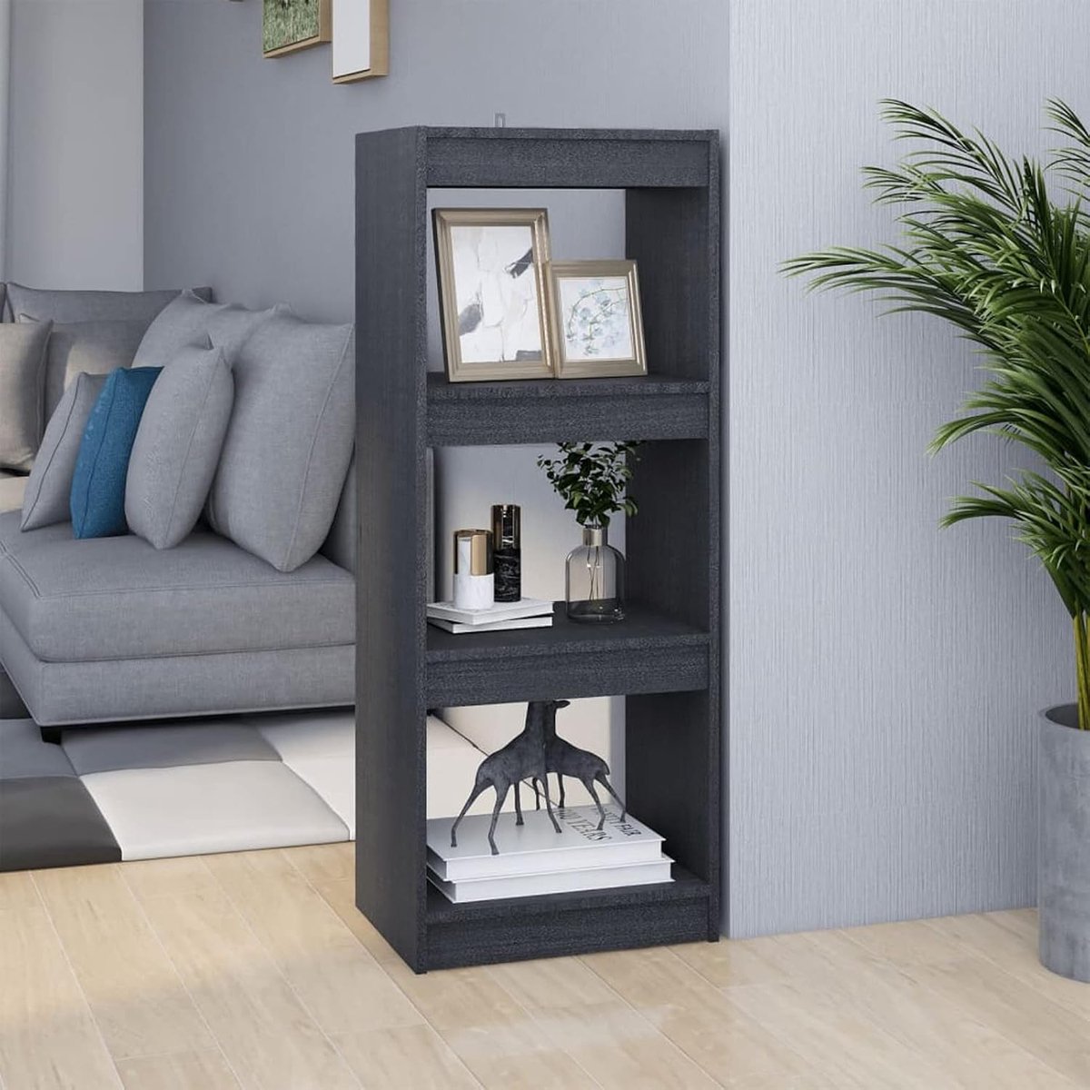 Boekenkast van grenenhout, boekenkast, ruimteverdeler, grijs, 40 x 30 x 103,5 cm