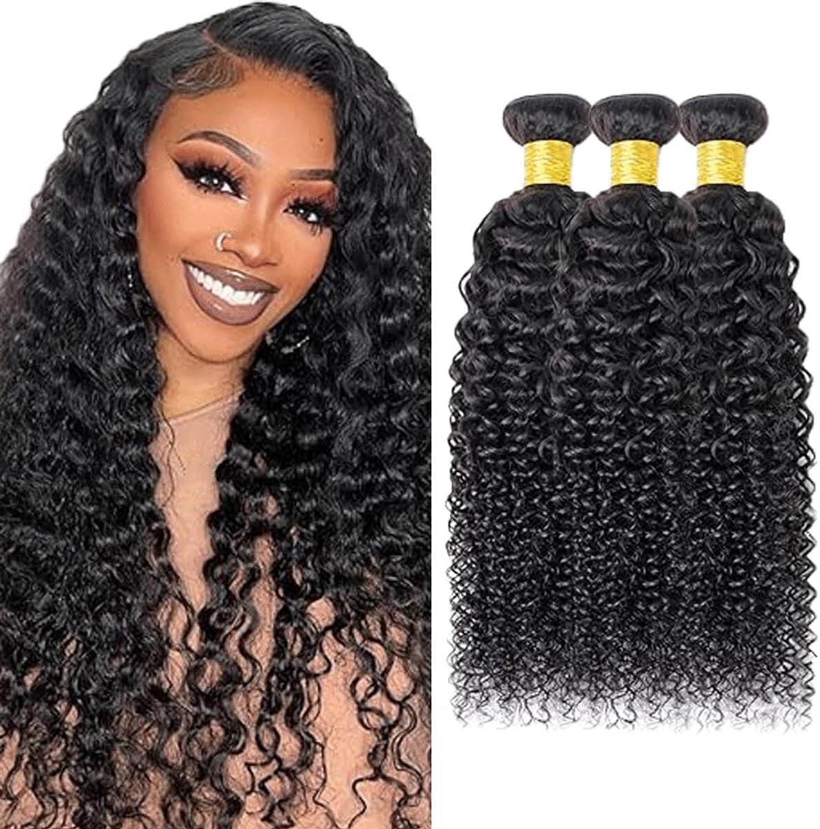 32 32 32 Inch Peruik Dames Bundles Human Hiar Unprocessed Brazilian Virgin Kinky Curly Human Hair Extensions #1B Natural Black Mensliches Haar Bundle With Minimal Shedding
