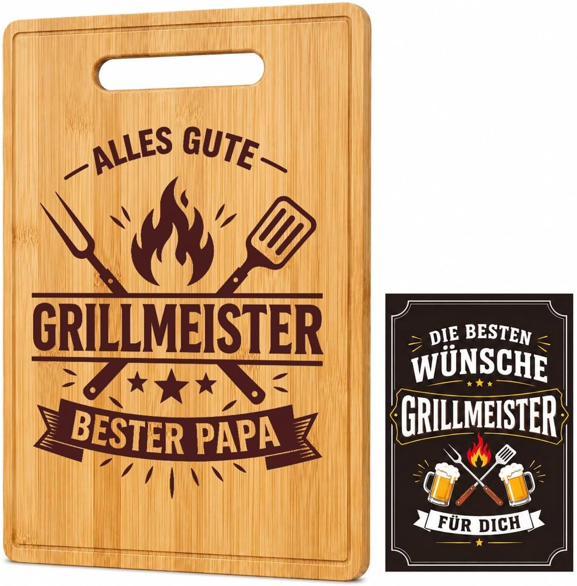 Cadeau verjaardag, grillmeester, bamboe snijplank met wenskaart, beste papa cadeaus voor papa, cadeau voor papa, verjaardag, Vaderdag, Kerstmis, grillcadeau voor vader, 32 x 22 cm