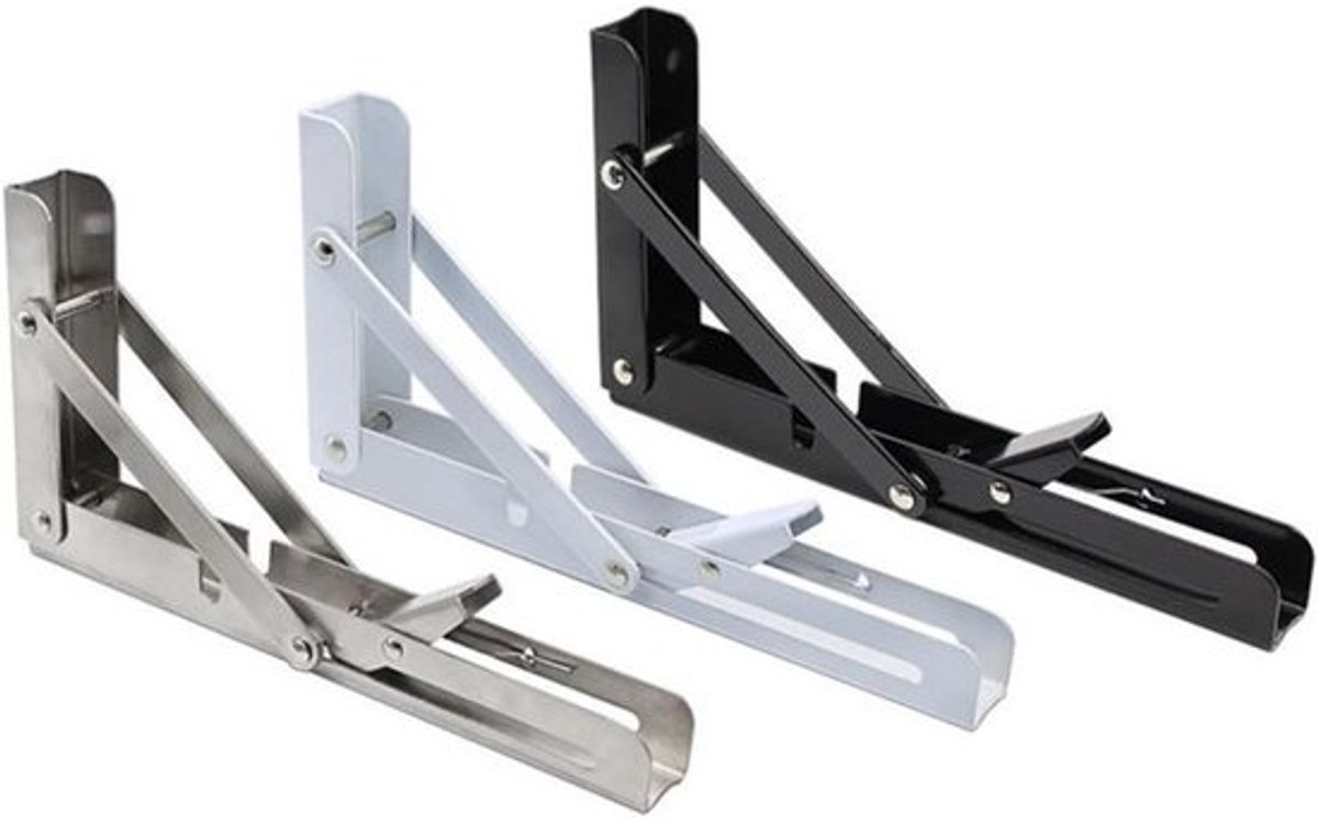Snijd de stekker af, 2 stuks roestvrijstalen opvouwbare, verstelbare wandsteunen for tafelplanken, ruimtebesparende beugels(15silver 8inch)