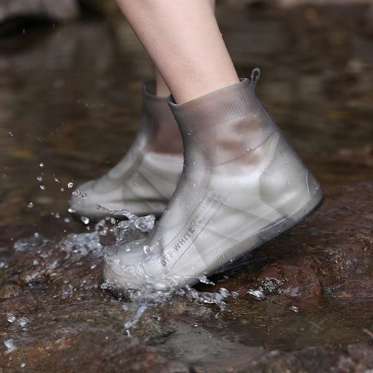Waterdichte schoenovertrekken - herbruikbare en opvouwbare schoenovertrekken - 28 cm lang - grijs - één paar