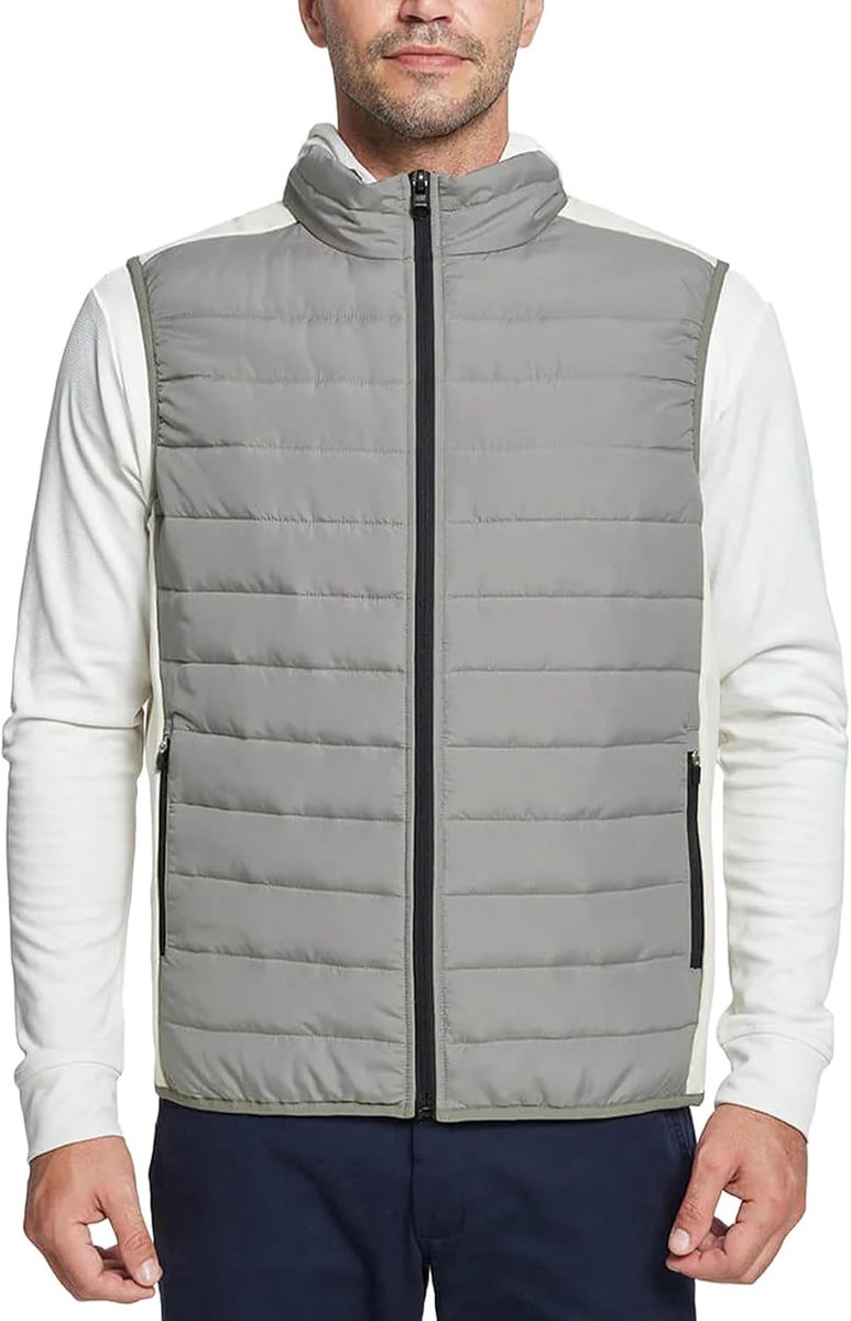 Gewatteerd Vest voor Heren Outdoor Winter Waterafstotend Gevoerde Hybride Buffervest met Opstaande Kraag met 4 Zakken Bodywarmer voor Golf Wandelen