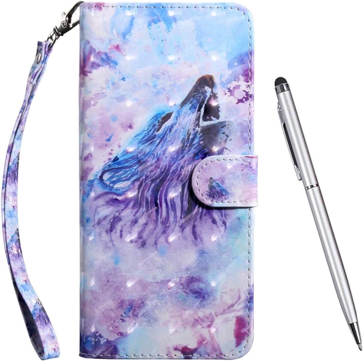 Compatibel met Samsung Galaxy Note 10 Plus, telefoonhoes portefeuille PU lederen flip [3D] case magneetsluiting mobiele telefoon klaphoes tas leren hoes beschermhoes (wolf)