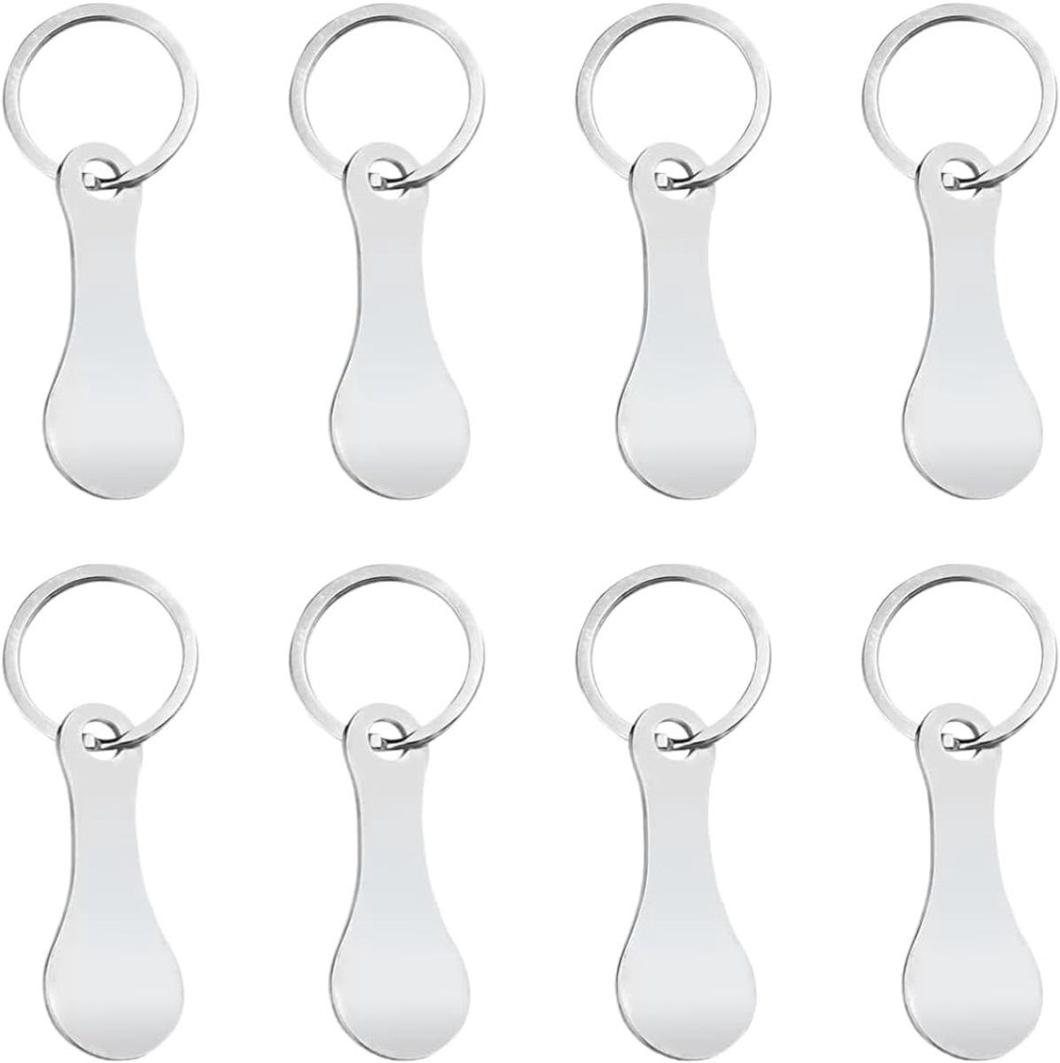 Tokens,8 stuks trolley ontgrendelingssleutel,Winkelwagen verwijderbare chip sleutelhanger, trolley munt sleutelhanger voor het vrijgeven van supermarktkarren, Zilver, S