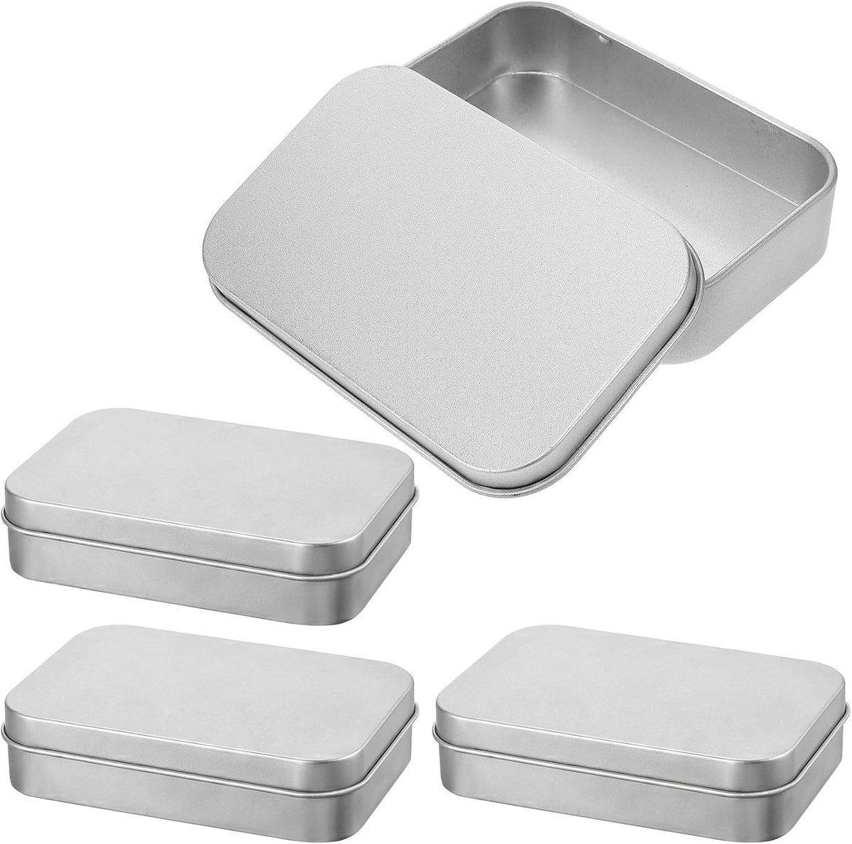 4 stuks kleine metalen doos, 9,5 x 6,0 x 2 cm, metalen dozen met deksel, rechthoekige blikken dozen met deksel, voor het bewaren van snoep, sieraden (stijl 2)