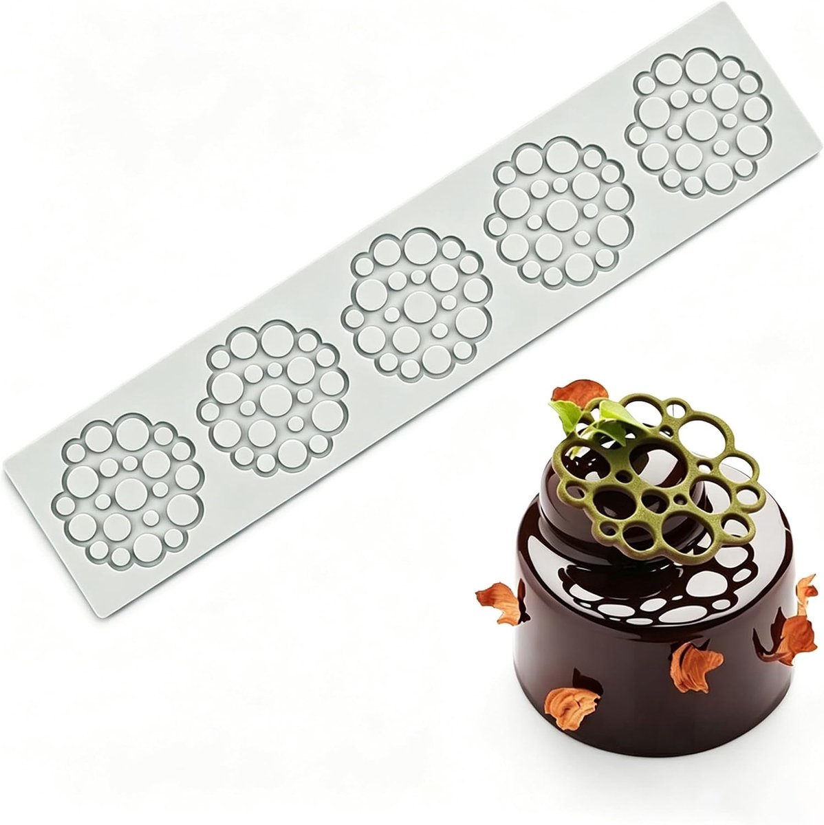Siliconen mal Ø 5 cm 5 holtes bubbels kanten mat