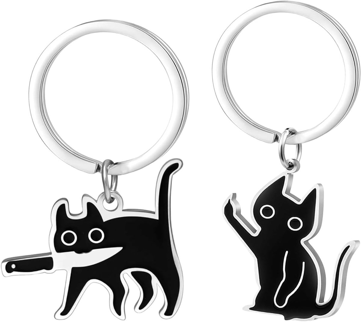 2 stuks katten-sleutelhanger, schattige zwarte kat, coole spullen, leuke grappige cadeaus voor vrouwen en mannen, schattige sleutelhanger, vriendschapsgeschenk