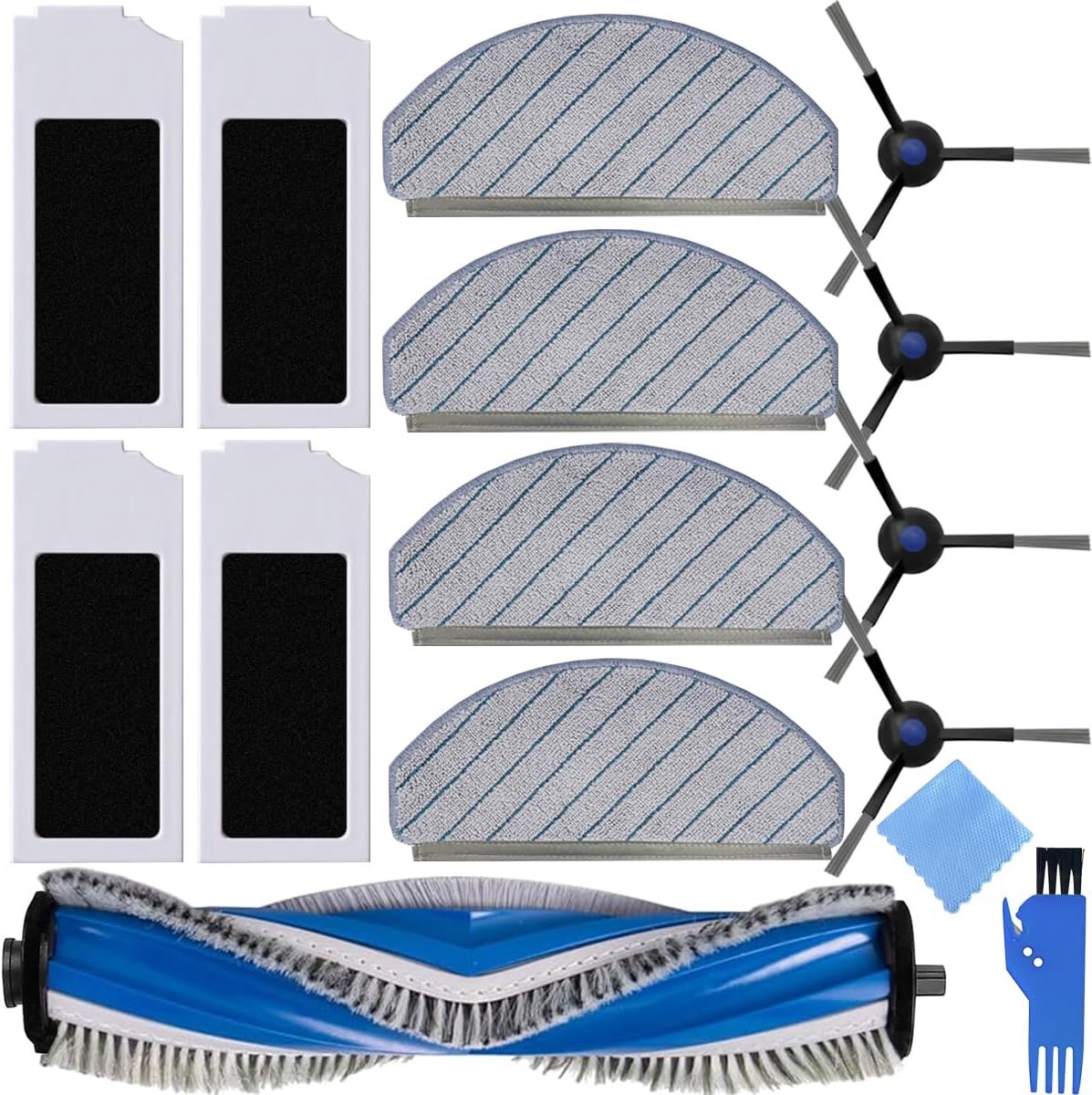 Parts for Ecocacs Deebot N20 / N20 Plus / N20 Pro Plus Robot Vacuum Cleaner Main Brush Side Brush Hepa Filter Microfiber Mop Cloth Rolloer Brush Edge Brush Accessories Kit