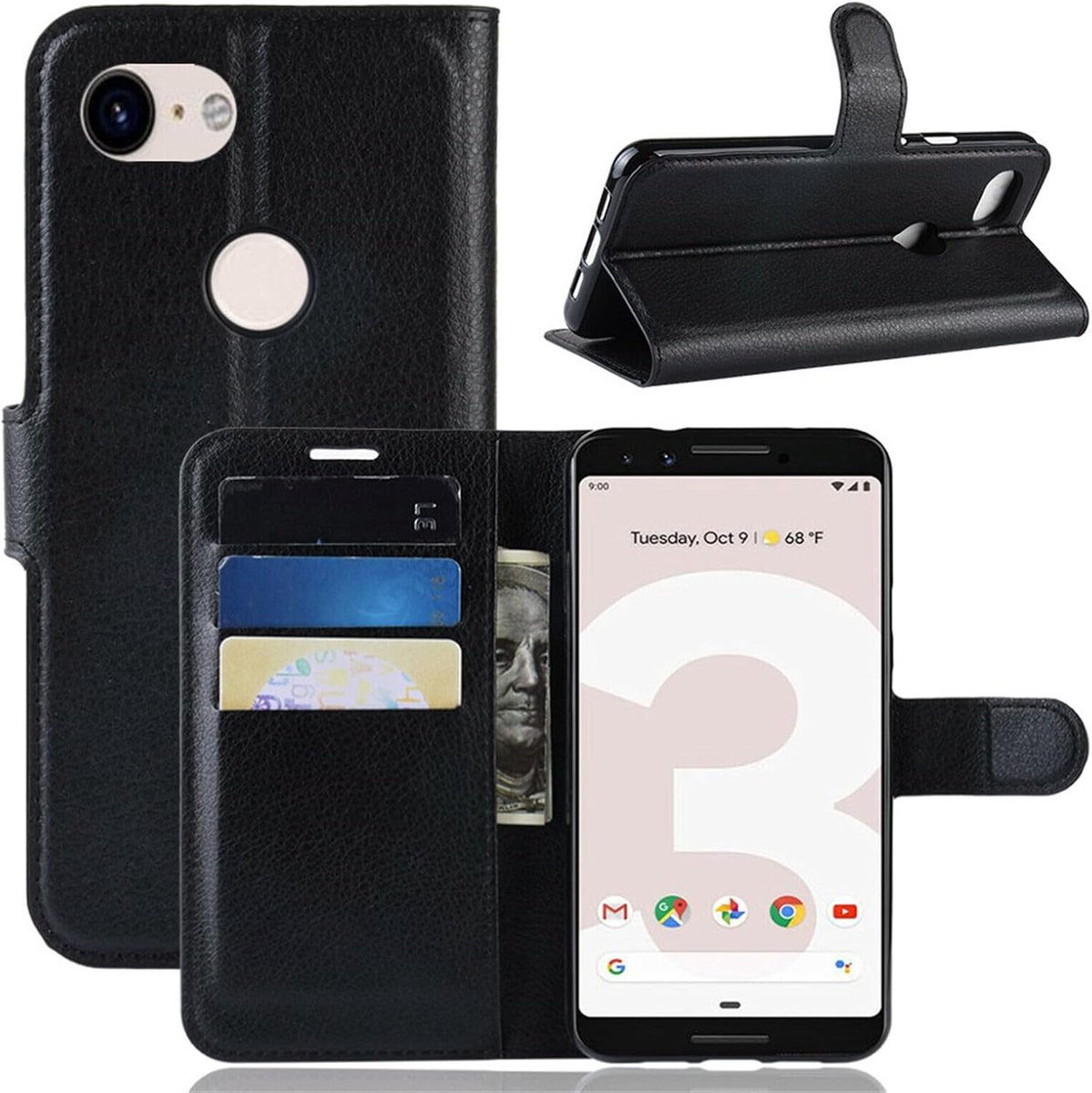 betterfon Telefoonhoesje | Google Pixel 3a Hoes Mobiele Telefoon Etui Wallet Case Beschermhoes met Magnetische Sluiting Kaartvakken voor Google Pixel 3a Zwart