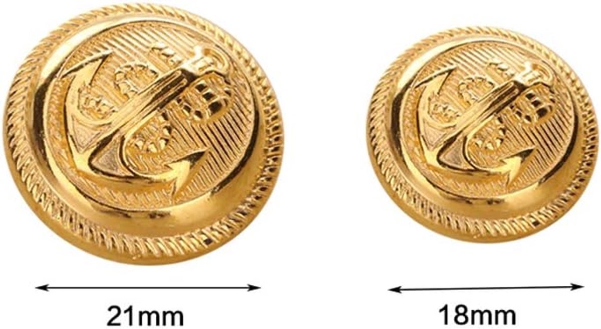 12 stuks gepolijste gouden ankerknoppen met schacht, vintage stijl, knopset voor sportjas en blazer, 18 mm