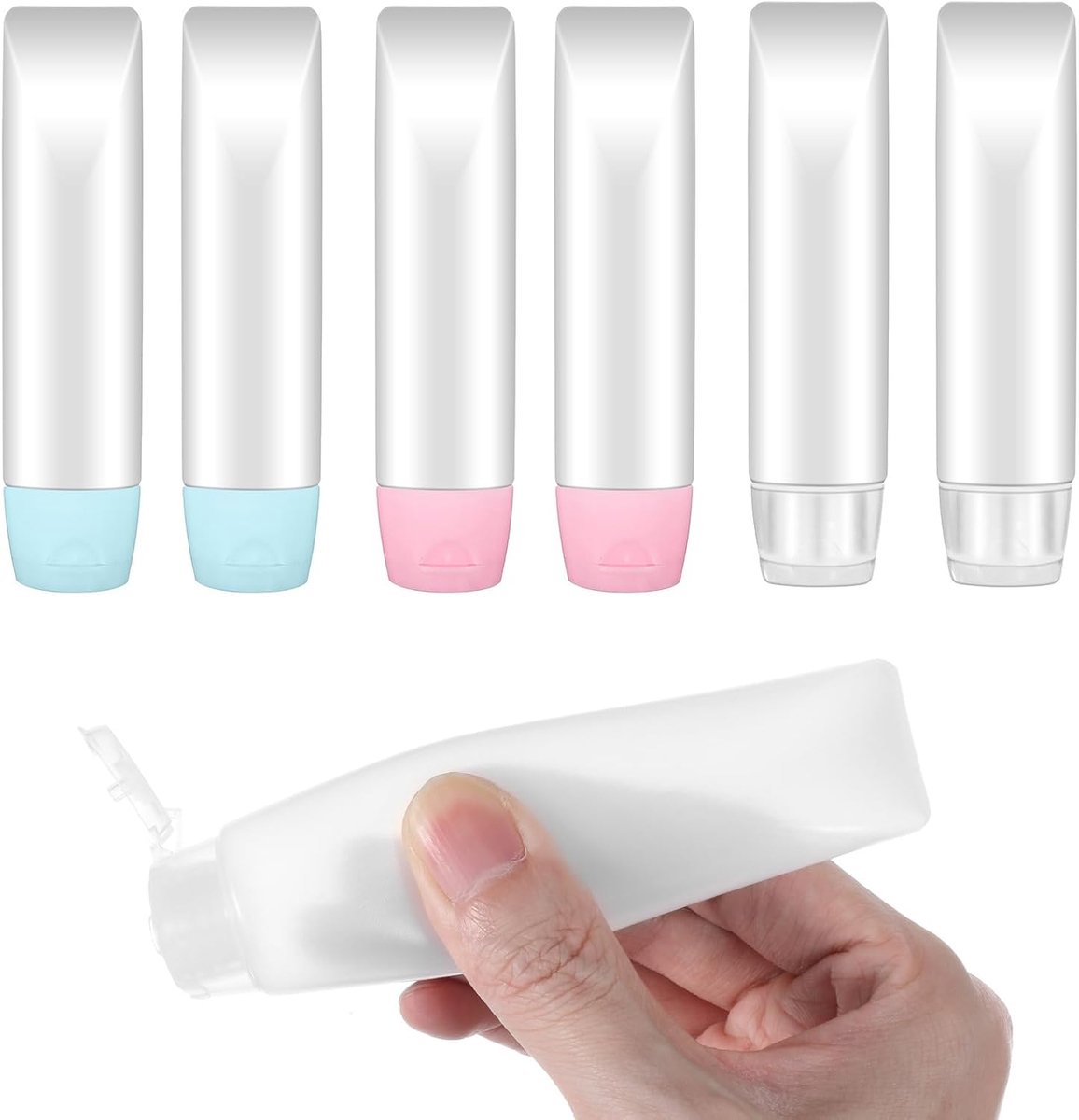 6 stuks reisflessen, transparant, reisflessen, leeg, 50 ml, lekvrije navulbare knijpfles, reisformaat, leeg voor toiletartikelen, make-up, shampoo