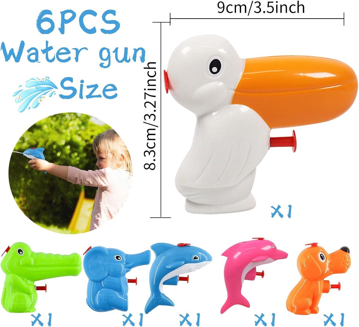 Waterpistool voor kinderen, 6 stuks, waterpistool, waterspuitpistolen, klein waterspuitpistool, waterpistool voor kinderen, baby's, water, gevecht, speelgoed, zomer, zwembad, strand, fee