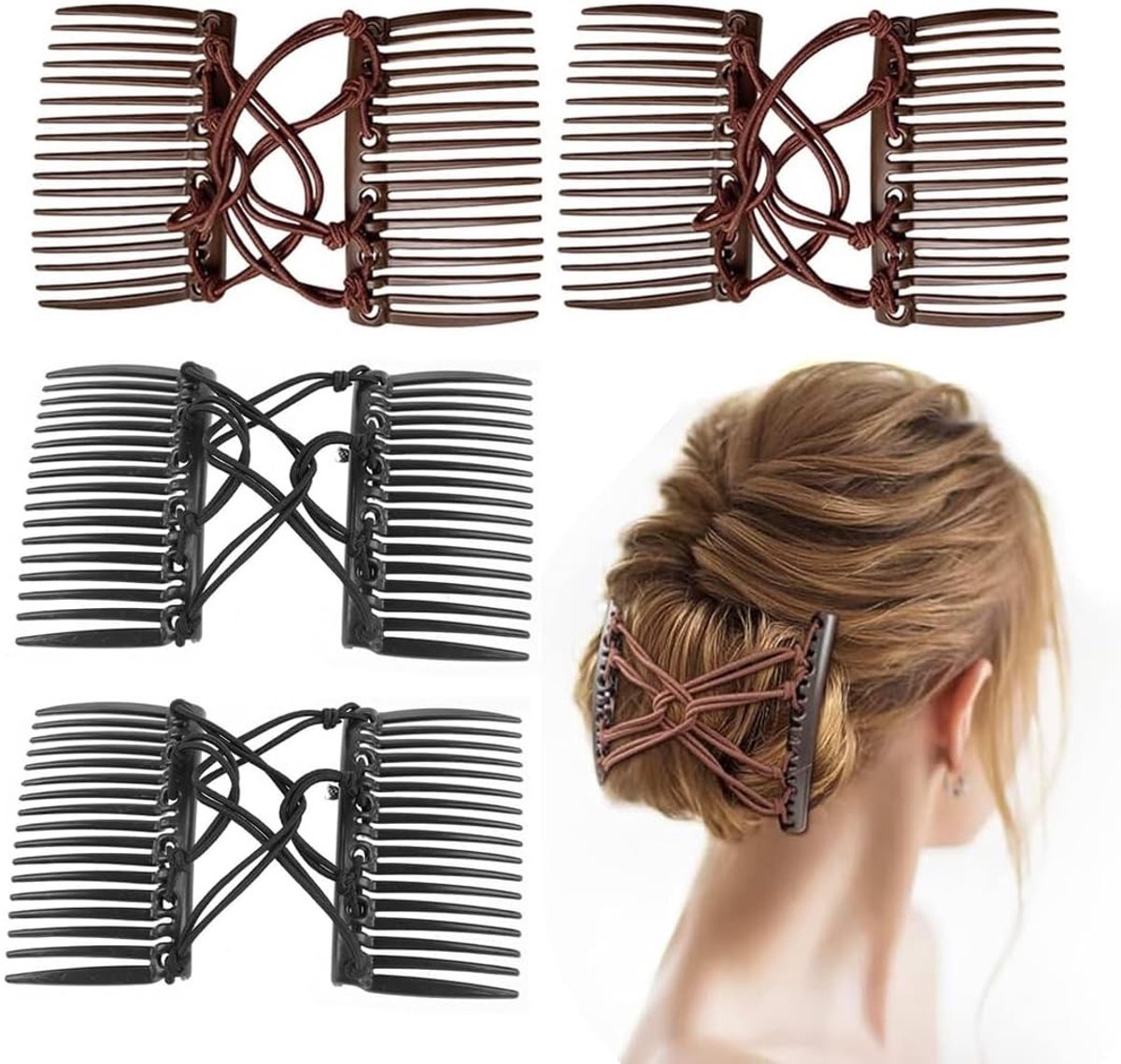 Elastische haarspelden voor dik haar, verstelbare dubbele kammen en haaraccessoires voor een perfecte stijl