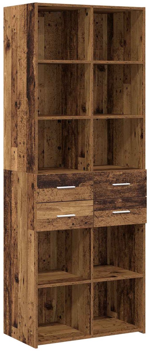 vidaXL Boekenkast - Oud - hout - 30 - x - 42,4 - x - 185,2 - cm - Bewerkt - hout Oud hout