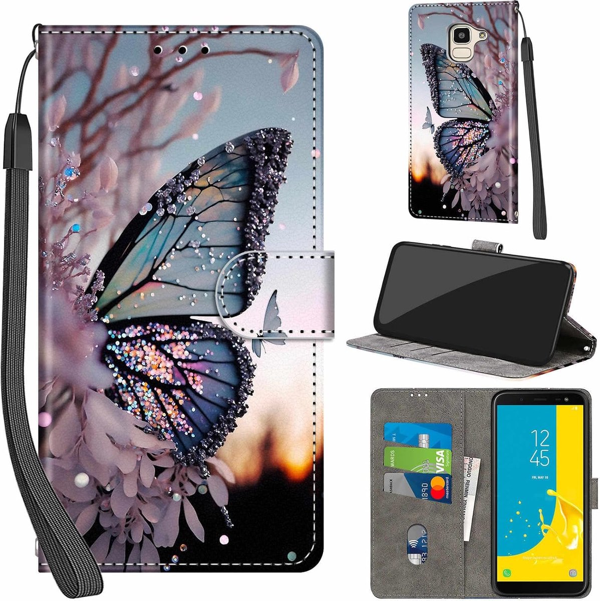 Portemonnee Telefoonhoes voor Samsung Galaxy J6 2018 Vlinder