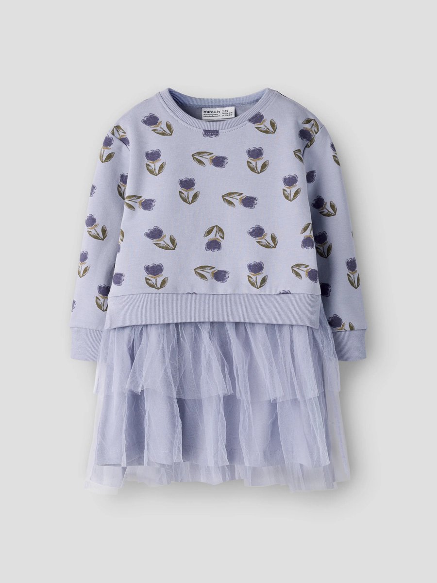 Name It meisjes sweatjurk paars met print en tule detail 92
