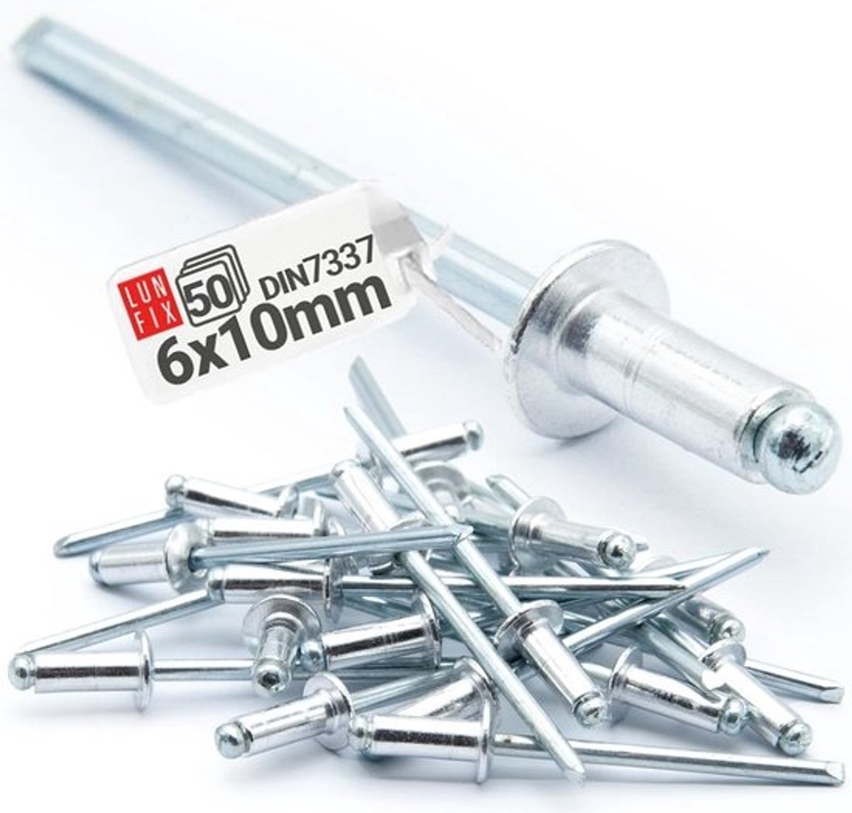 Aluminium Blindklinknagels DIN7337 Staal Doorn 6 x 10 mm Zilver 50 Stuks