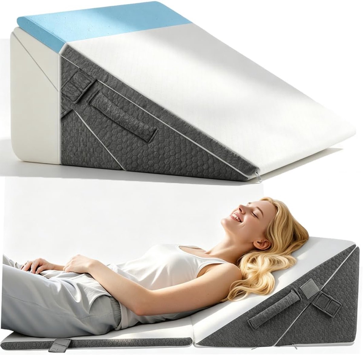 wigkussen, 3 stuks leeskussen van schuim met hoge dichtheid voor bed en bank, ergonomische bedwig voor reflux slaapapnoe, beenkussen, rugkussen om te lezen, spelen of tv te kijken