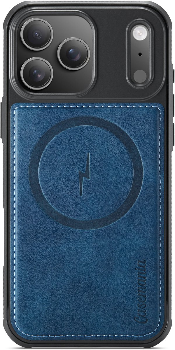 Casemania Hoesje Geschikt voor Apple iPhone 18 Pro - Navy Blue - Magnetische Telefoonhoesje Geschikt voor MagSafe - Kunstleer Back Cover met Anti-Slip Grip Randen