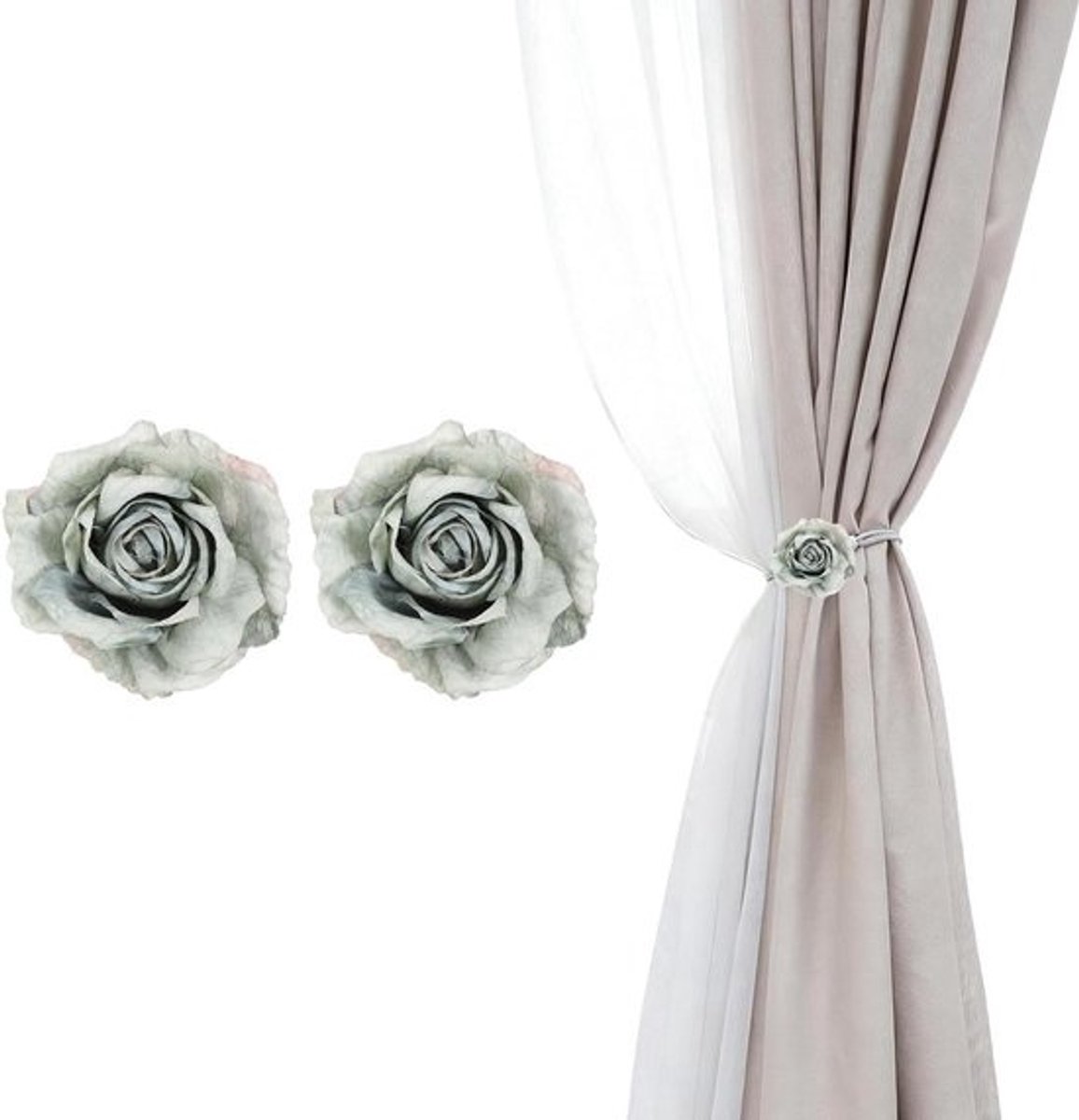 Gordijn Clips - Bloemen Decoratie - Raamdecoratie Fixeren - Stevige Metalen Clip - 2 Stuks - Groen