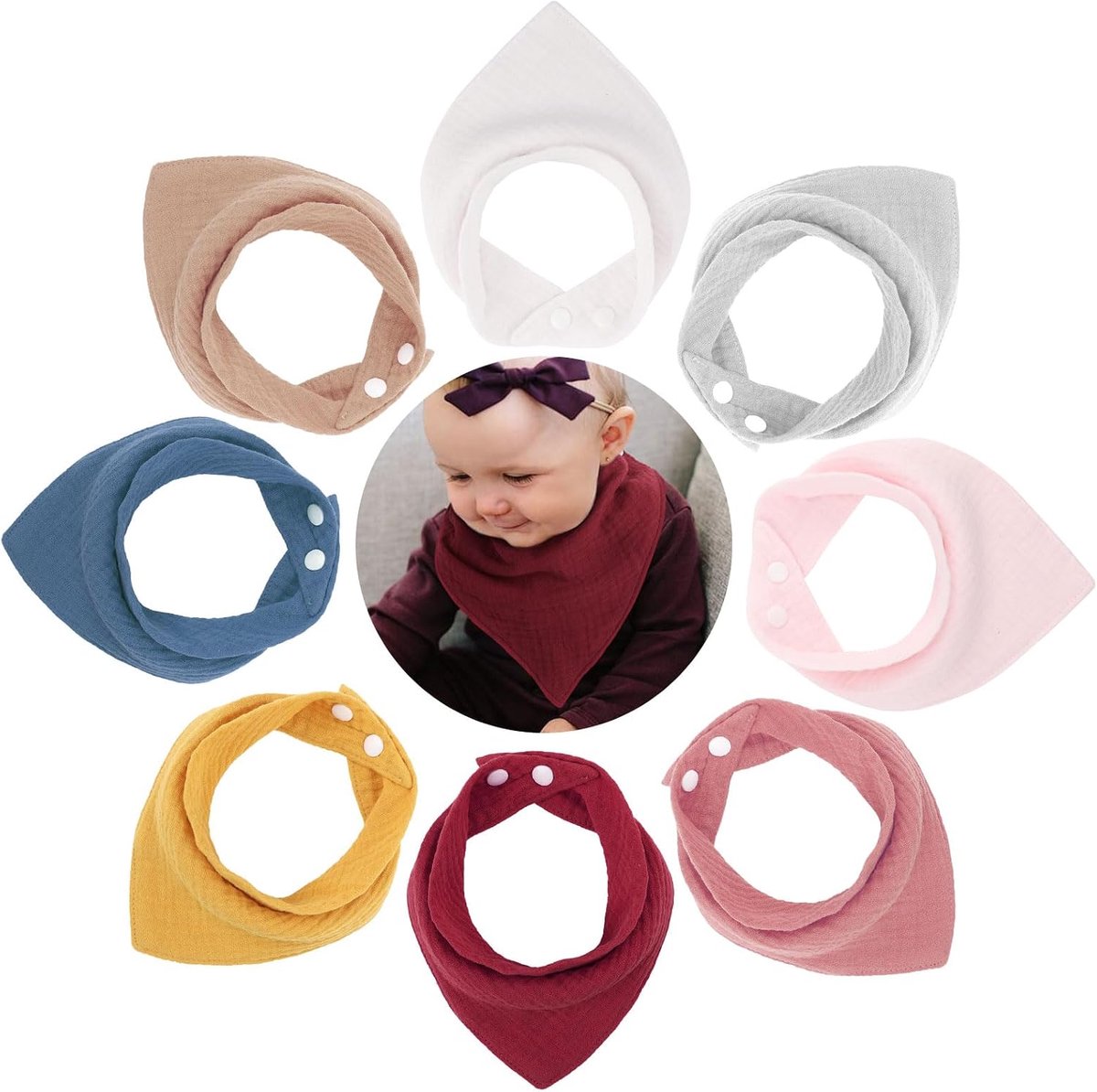 Dailygoods- Slabbetjes Baby 8 Pack - Siliconen Slabbetjes - Bandana Slab - Absorberend Katoen - Verstelbare Maat - Zacht en Huidvriendelijk - Kwijlsla