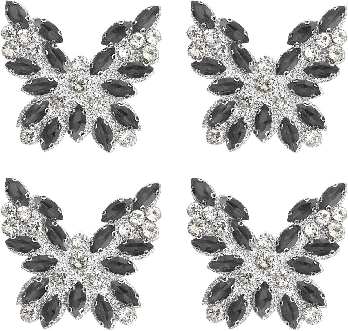 4 stuks vlinderpatches, strass-patches om te strijken, decoratieve patches voor hoeden, schoenen, tassen, accessoires, doe-het-zelf, grijs