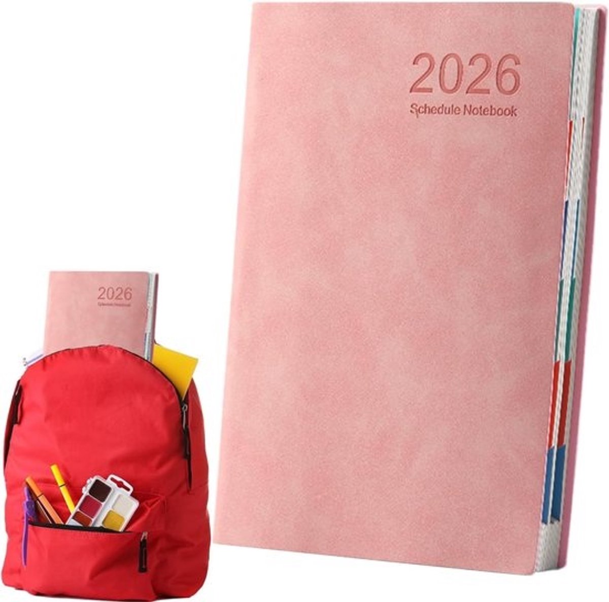Agenda Planner 2026 - Activiteitenplanner Jaarplanner - Dagelijkse Planning - Dubbel Dagformaat - A5 - Roze