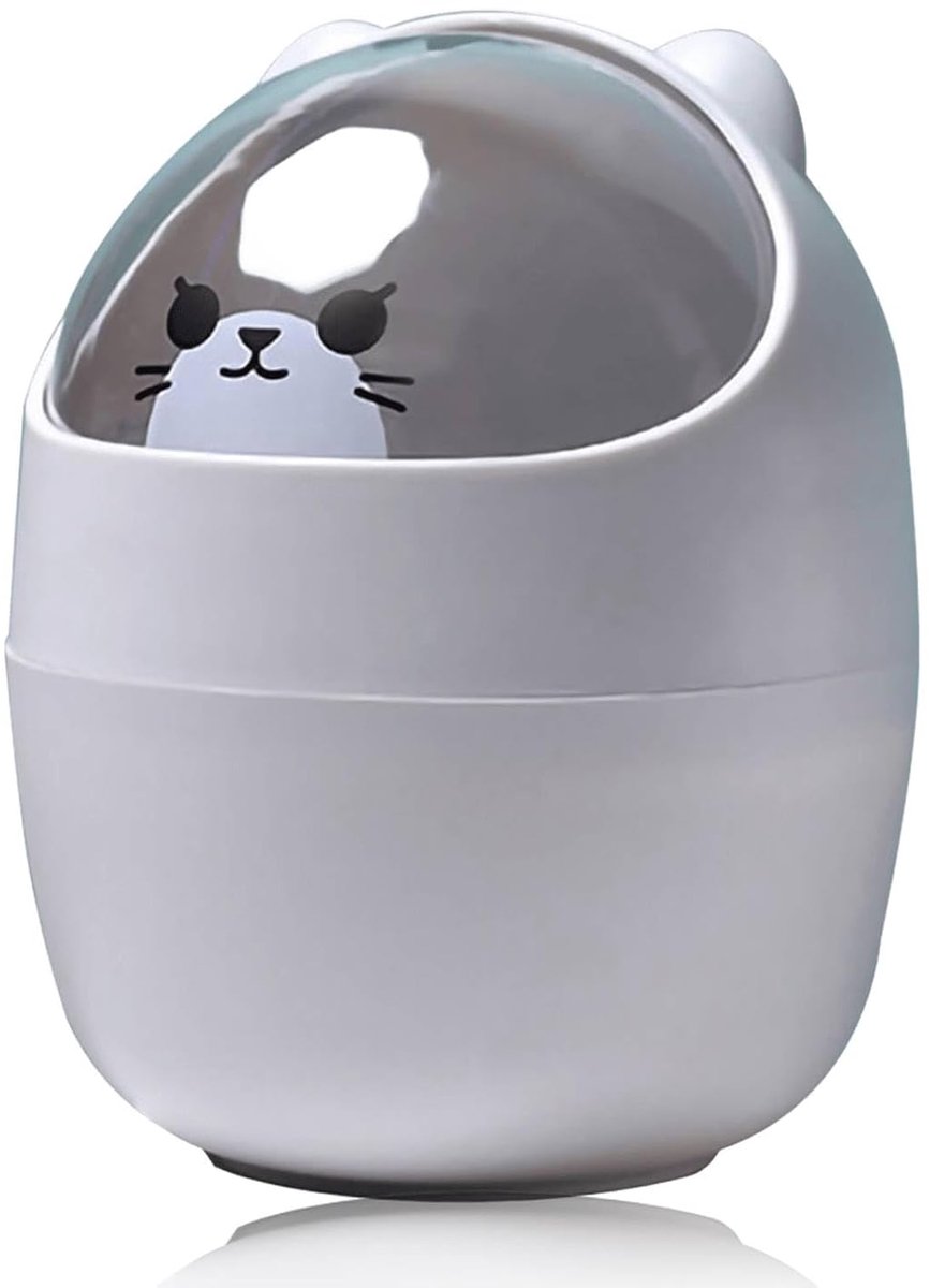 Dailygoods- Prullenbak Mini - Schattig Dier Design - Lichtgewicht Afvalbak - Desktop Prullenbak - Met Deksel - 15,5 x 11 cm