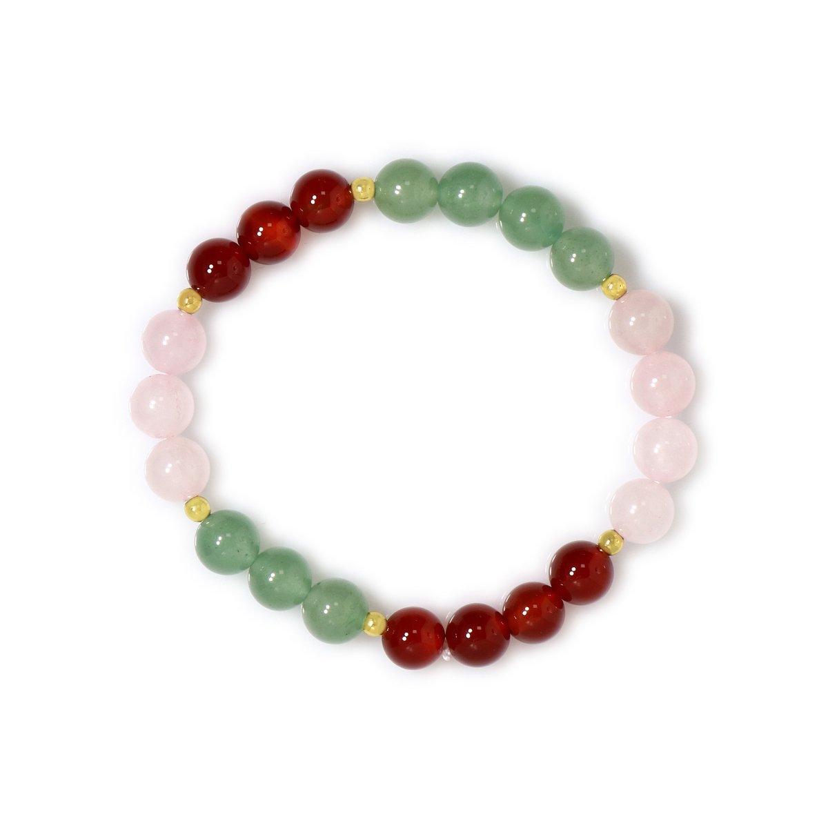 Cavill - Armband 18 cm - Goudkleurige Hematiet - Rozenkwarts, Groene Aventurijn & Rode Onyx - Braziliaanse Edelstenen - Elegante Ronde Kralen