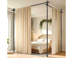 CINK & Co Gordijnstandaard zonder boren - Verstelbaar frame voor kamerverdeler - Hoogte 122-305 cm en breedte 70-177 cm - Zwart