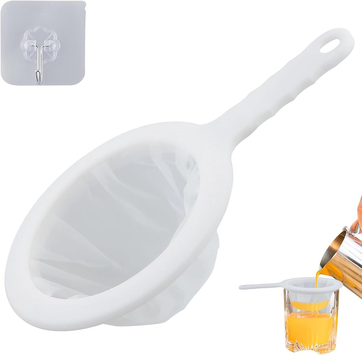 kleine fijne zeef, keukenzeef met kleefhaken, kleine zeef voor sap, koffie (200 mesh)