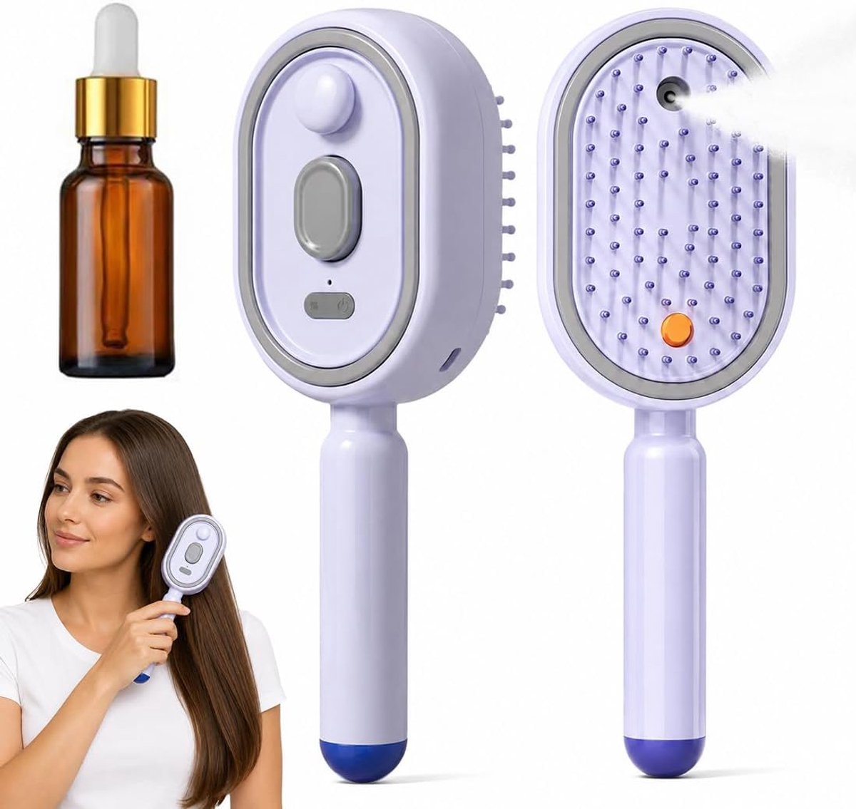 elektrische verstuivende massagekam met Type-C-oplader, kam met luchtkussens voor soepel haar, kam voor hoofdhuidverzorging en styling thuis.(paars)